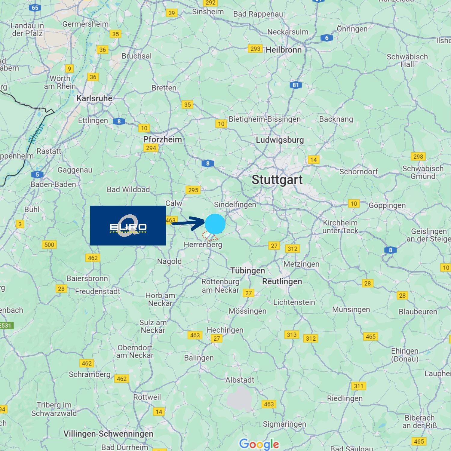 Landkarte mit Standort EuroQ Nufringen