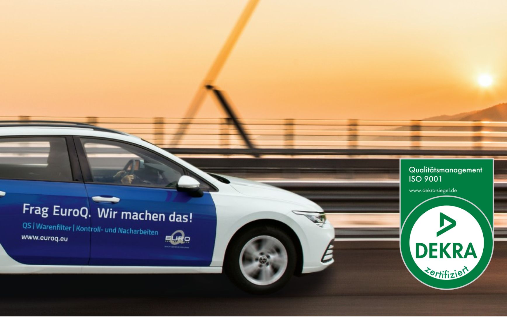 ISO 9001 zertifiziert: EuroQ Qualitätsdienstleistungen, hier sichtbar ein Firmenfahrzeug