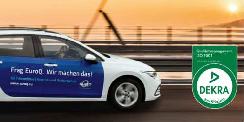 ISO 9001 zertifiziert: EuroQ Qualitätsdienstleistungen, hier sichtbar ein Firmenfahrzeug